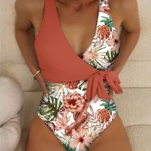 Floral Kids One Piece Swimsuit - Orange and White